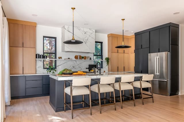 HGTV-featured Magnolia kitchen with natural oak and charcoal cabinetry